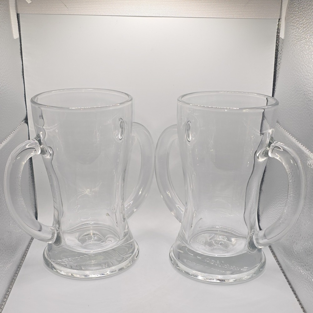 Sapphire D Beer Mug Set of 2, Clear Glass Round With Handle, Solid Color